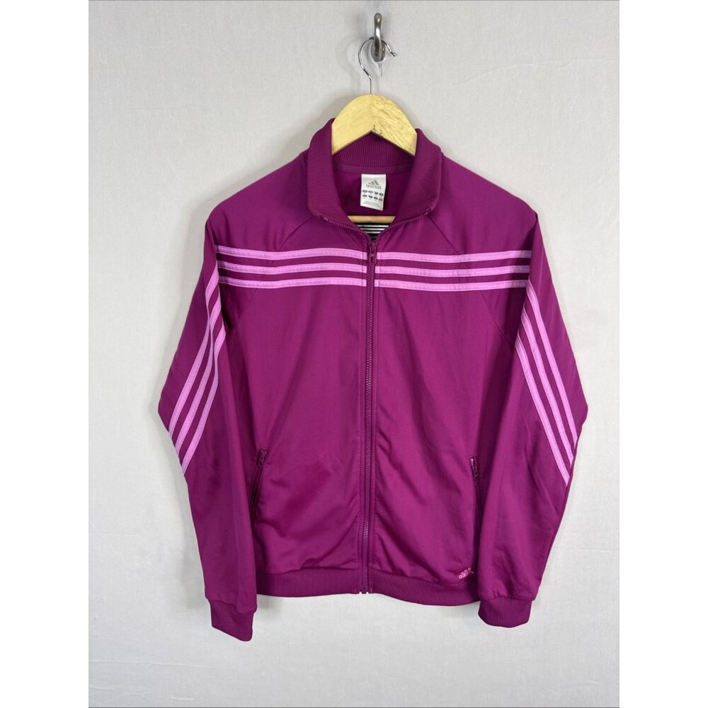 Adidas Women’s Pink Purple Track Jacket Full Zip 3 Stripe Athletic M